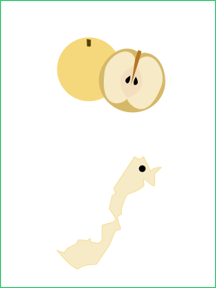梨のイラストと神川町の地図