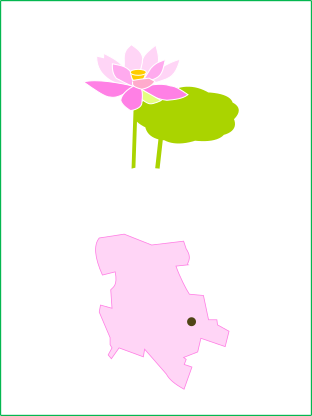 蓮のイラストと行田市の地図