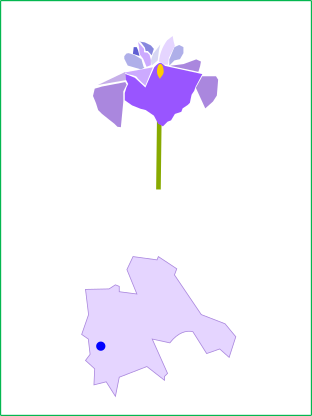 菖蒲のイラストと上尾市の地図