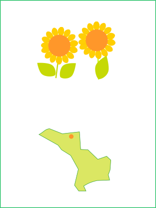 ひまわりのイラストと蓮田市の地図