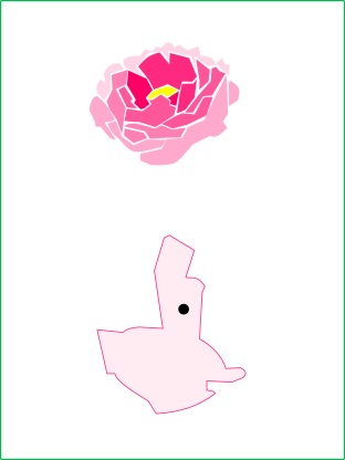 ぼたんのイラストと東松山市の地図