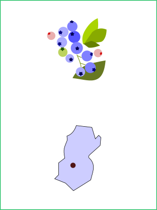 ブルーベリーのイラストと美里町の地図