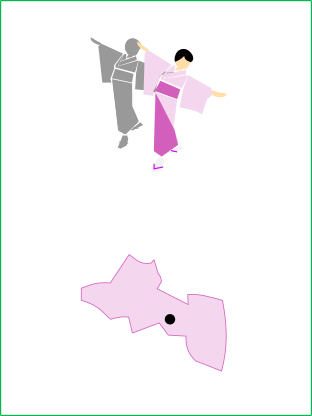 秩父音頭のイラストと皆野町の地図