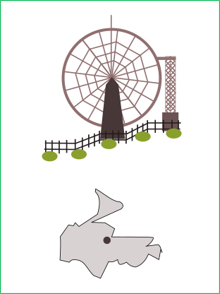 水車のイラストと寄居町の地図