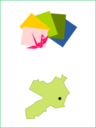 和紙のイラストと小川町の地図